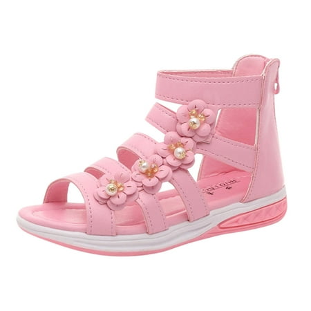 Outtop Summer Children Infant Kid Girls Roman Zipper Flower Sandals Boot Princess Shoes