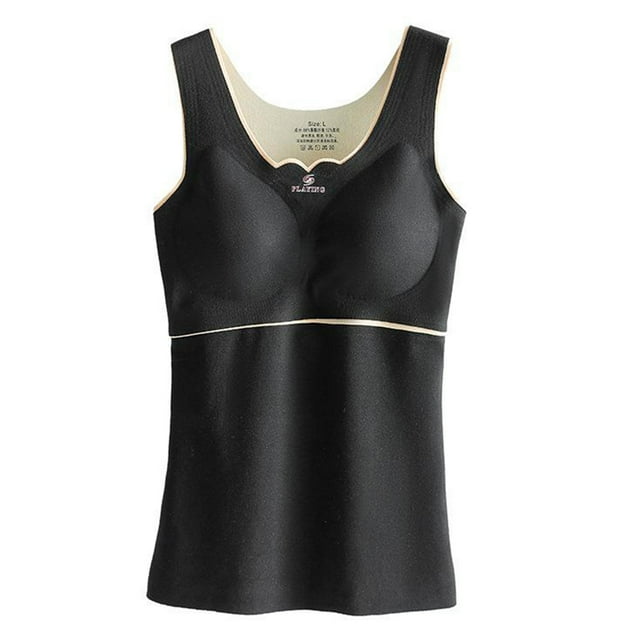 Camisas Térmicas Sin Mangas Para Mujer Chaleco Con Cuello En V Con Sujetador Incorporado Ropa Interior Camiseta Sin Mangas Térmica - Negro