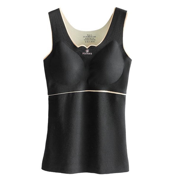 Camisas térmicas sin mangas para mujer Chaleco con cuello en V con sujetador incorporado Ropa interior Camiseta sin mangas térmica - Negro Zhivalor CPB-SSW1630-2