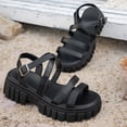 thumbnail image 2 of Xucatan Women's Chunky Platform Sandals, Round Toe Open Toe Slides with Thick Sole and Buckle Ankle Strap, Faux Leather Multi Strap Beach Shoes, Versatile Summer Casual Footwear Gift, 2 of 9