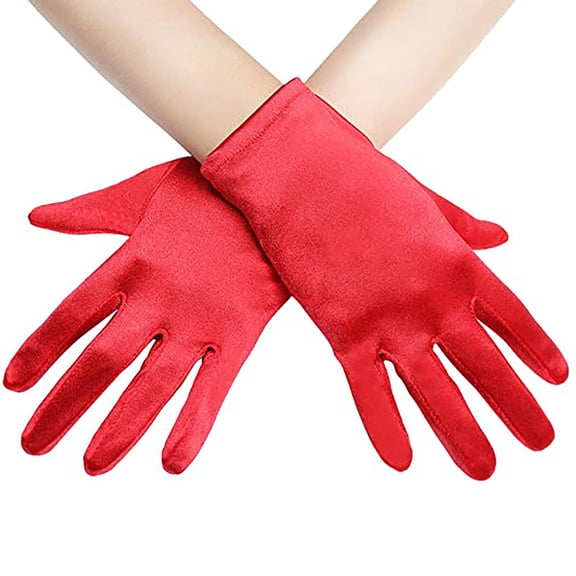 BLTIBY Short Satin Gloves for Women Silk Opera Wedding Bridal Gloves Tea Party Banquet Costume 1920s Flapper Accessories Red Free Size