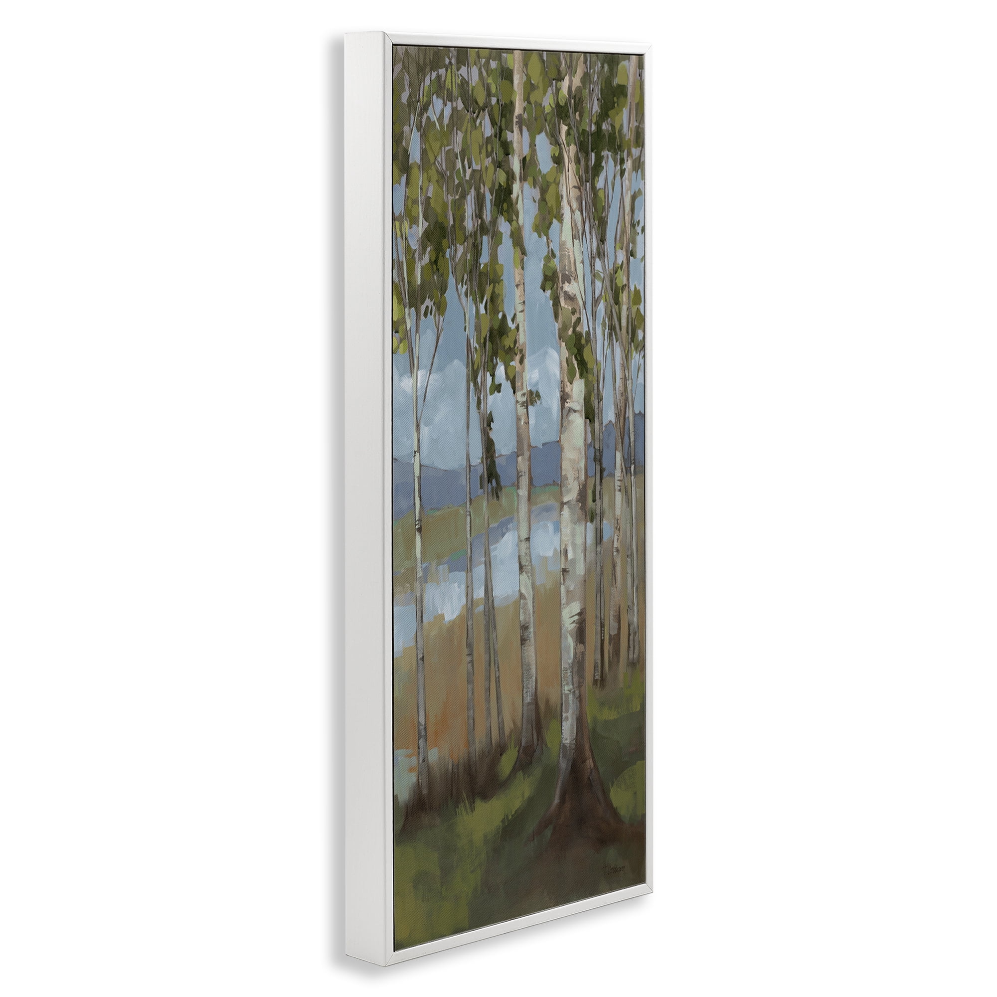 Stupell Industries Rustic Birch Copse Landscape Painting White Framed Art Print Wall Art, 10 x 24