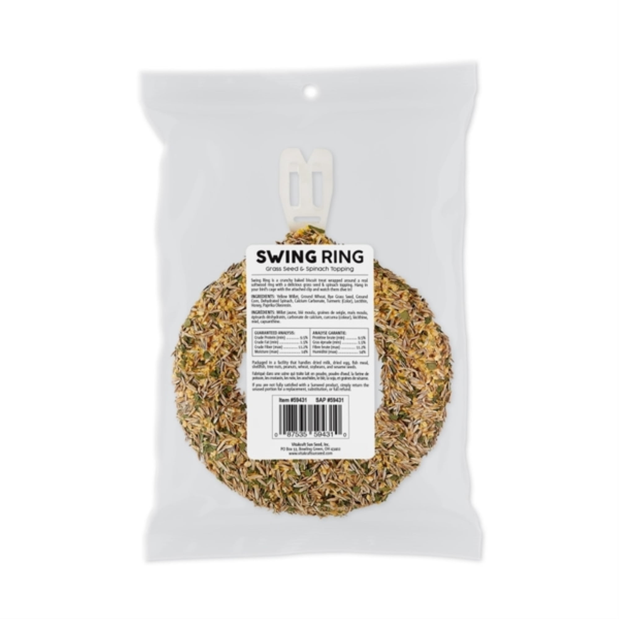 Sun Seed Grass Seed & Spinach Swing Ring Bird Treat 2.11 oz - PDS-087535594310