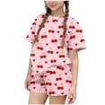 thumbnail image 2 of Auroural Girls Sets Size 8-9 Children's Summer Cherry Printing Leisure Round Neck Short Sleeves Top and Shorts Two-Piece Set for Kids, 2 of 7