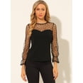 thumbnail image 3 of INSPIRE CHIC Blouse Haut pour Femme en Dentelle à Manches Longues à Col Rond en Maille à Pois en Forme de Cœur, 3 of 6