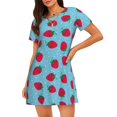 thumbnail image 4 of Salouo Strawberries Print Short Sleeve Sleepshirt for Womens Comfy Nightgown Scoopneck Cute Nightdress Ruffle -Medium, 4 of 7