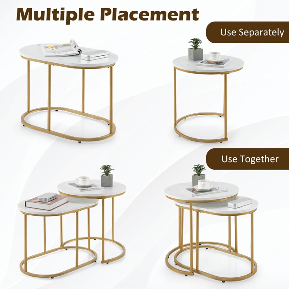 Finihen Round Nesting Coffee Table, Modern Nesting Side Set, Modern Nesting Coffee Table Set of 2, for Living Room, Bedroom, Reception Room, White Finihen Round Nesting Coffee Table, Modern Nesting Side Set, Modern Nesting Coffee Table Set of 2, for Living Room, Bedroom, Reception Room, White