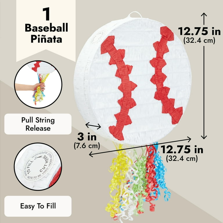 Pull String Baseball Pinata for Boys and Girls Sports Themed Birthday Party Decorations (Small, 12.75 x 3 inches)
