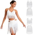 thumbnail image 3 of Aislor Women's Latin Salsa Ballroom V Neck Sleeveless Fringe Crop Top with Swing Skirt Indian Dancewear White M, 3 of 7