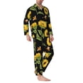 thumbnail image 2 of Naloa Bees and Sunflowers Men’s Pajamas Set - Long Sleeve Button Down Sleep Shirt and Pajama Bottoms Sleepwear Set-Medium, 2 of 7