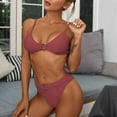 thumbnail image 2 of Women Bikini Solid Color Sexy Square Neck Split Bikini Swimsuit Swimwears Tankinis Set Pink Polyester S, 2 of 4