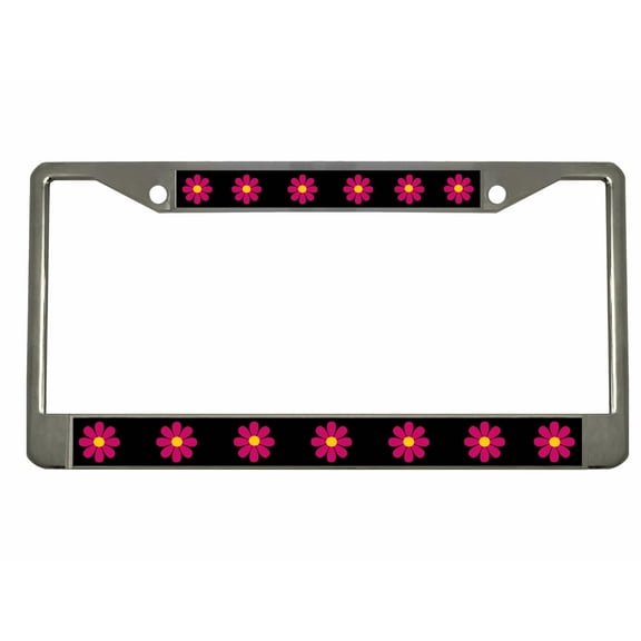 Daisy Flowers Style Heavy Duty Metal License Plate Frame Personalised/Car Accessories Car Tag Holder Cover Cute Girly Gift for Women (Chrome/blk/d-Pink/Yellow)