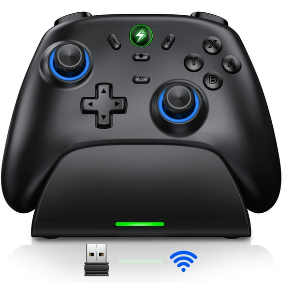 Daenfyy Switch Controller with Charging Dock for Switch/Switch Lite/Switch OLED, Wireless Switch Controller for Android/IOS/Windows PC with Hall effect joystick, Turbo