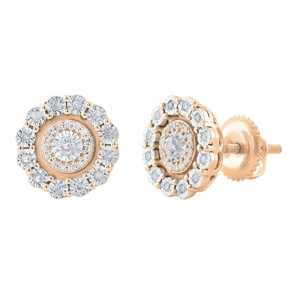 Dazzlingrock Collection Round White Diamond Illusion Set Cluster Screwback Stud Earrings for Women (0.17 ctw, Color I-J, Clarity I1-I2) in 14K Rose Gold