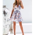 thumbnail image 4 of HLSOHJP Women's Floral Print Beach Sundress Sleeveless Halter Spaghetti Straps Backless Lace Mini Swing Skater Dresses, 4 of 7