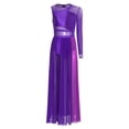 thumbnail image 3 of MSemis Womens Modern Lyrical Dance Dress Shiny Rhinestones Side Split Sheer Mesh Dresses Purple L, 3 of 7