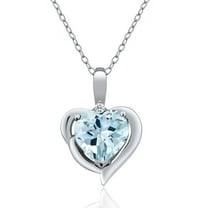 Gem Stone King 925 Sterling Silver Sky Blue Topaz and White Topaz Heart Shape Pendant Necklace for Women (1.90 Cttw, Heart 8MM, Gemstone November Birthstone, with 18 inch Chain)