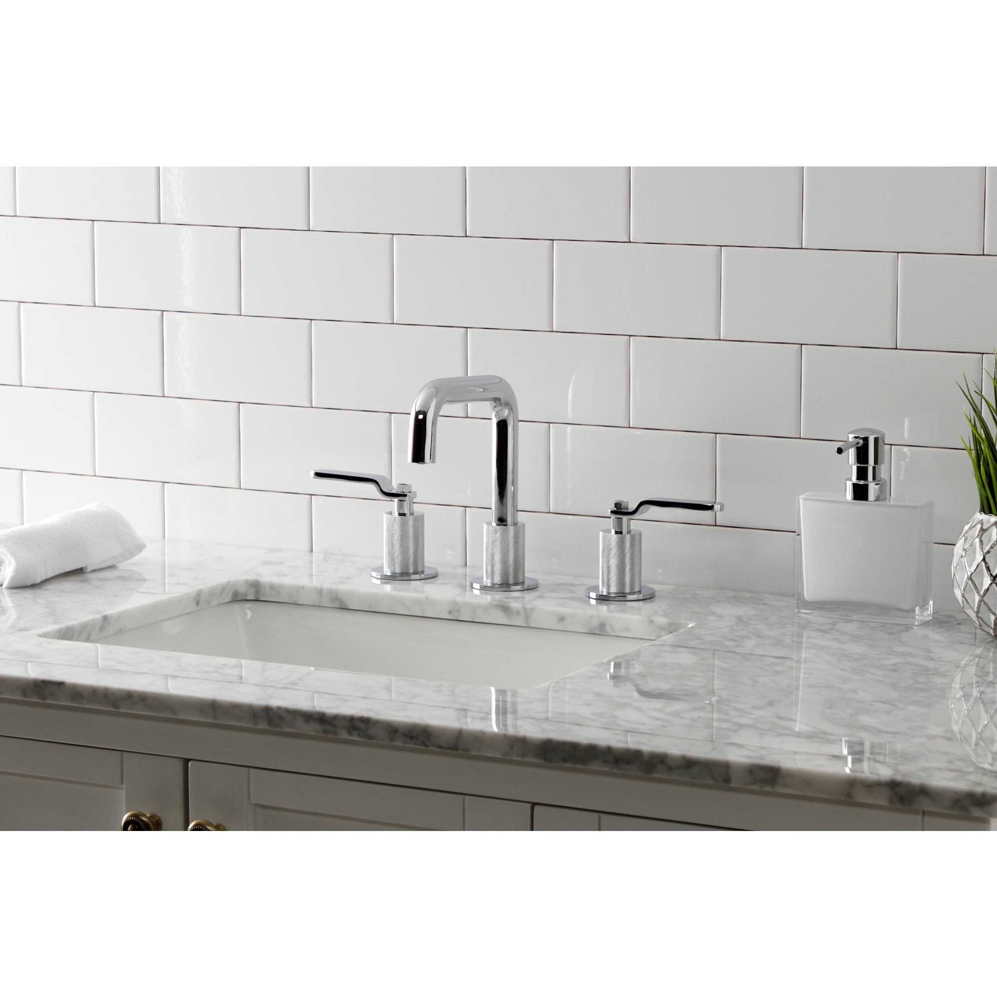 Kingston Brass KS1411KL Whitaker Widespread Bathroom Faucet with Push Pop-Up Drain, Polished Chrome