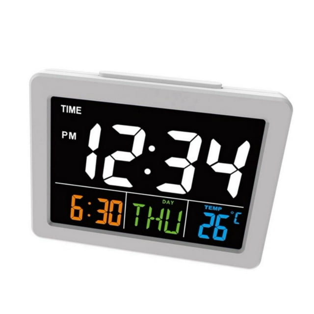 HLONK Digital Alarm Clock LCD Large Screen Desktop Clock Time Date Temperature Display Decorative Wake-up Light Clock for Bedroom Office