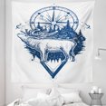 thumbnail image 1 of Adventure Tapestry, Reindeer and Compass Travel Wilderness Forest Outdoors, Fabric Wall Hanging Decor for Bedroom Living Room Dorm, 5 Sizes, Dark Blue White, by Ambesonne, 1 of 1