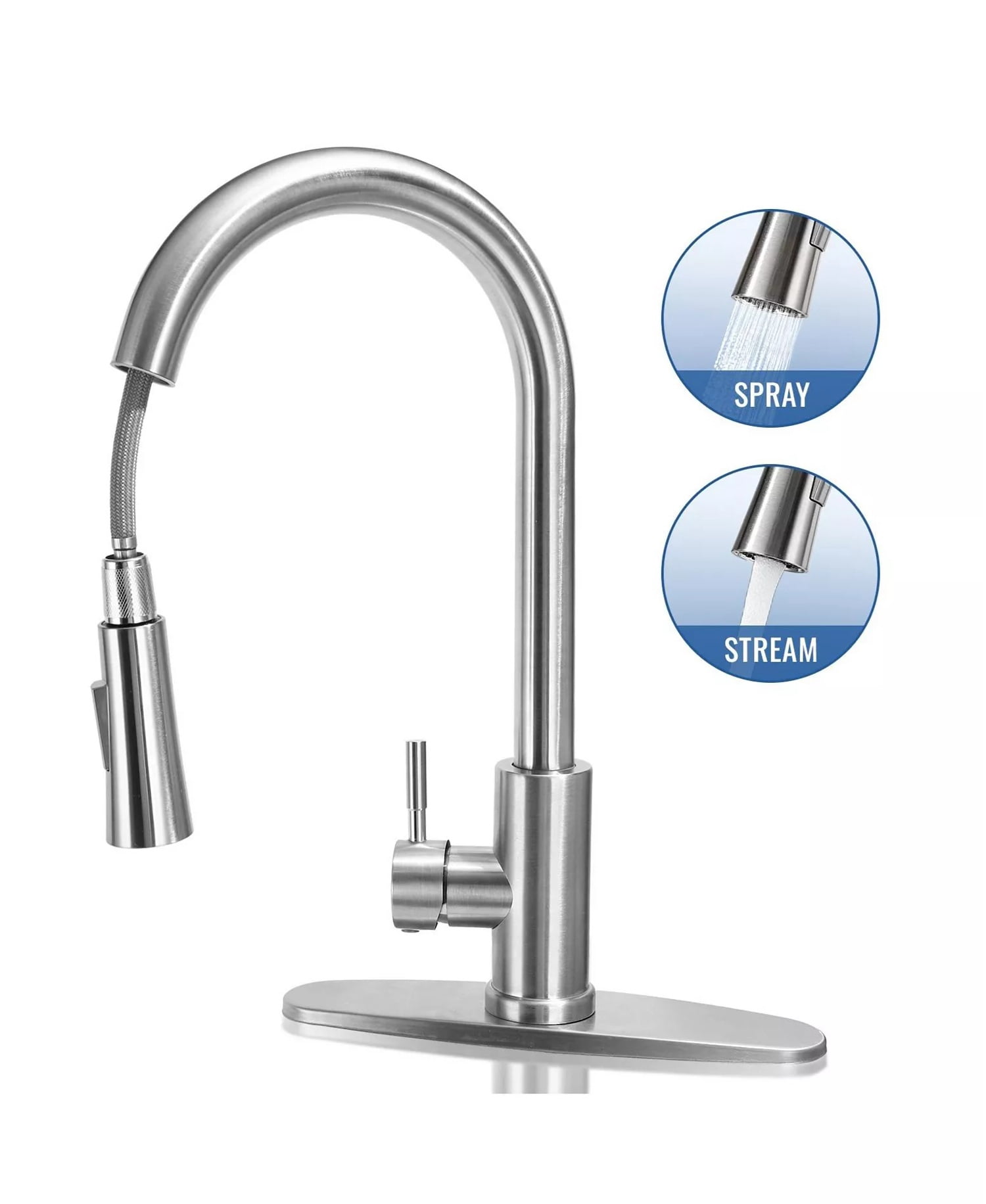 SUGIFT Kitchen Faucet with Pull Down Sprayer and Dual-Function High Arc Spout for 1 or 3 Hole Sinks, Silver