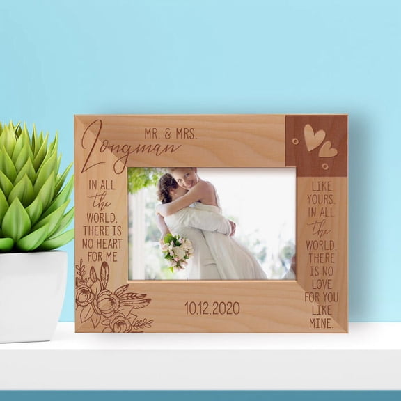 Wedding In All The World, There Is No Heart For Me Like Yours Personalized Wooden Frame-5" x 3 1/2" Brown Horizontal