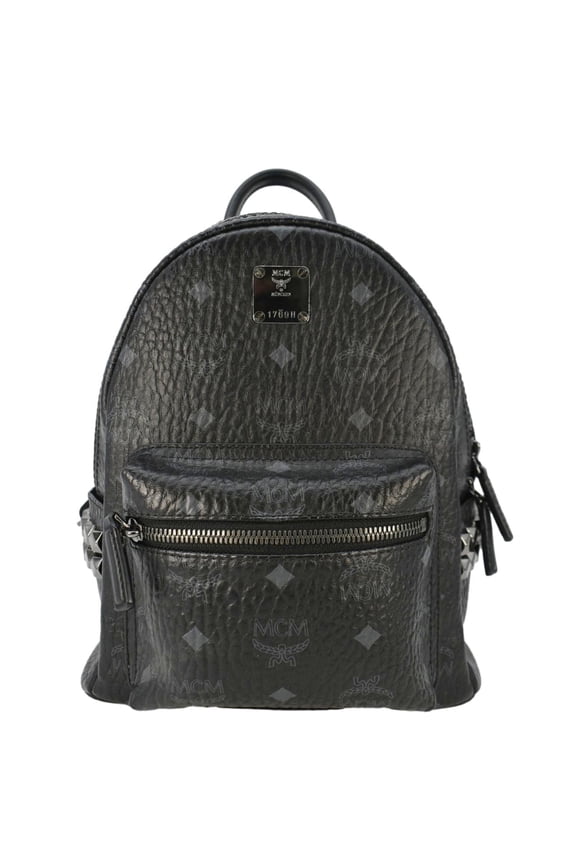 Pre-Owned MCM Stark Side Stud Visetos Canvas Backpack Bag Black