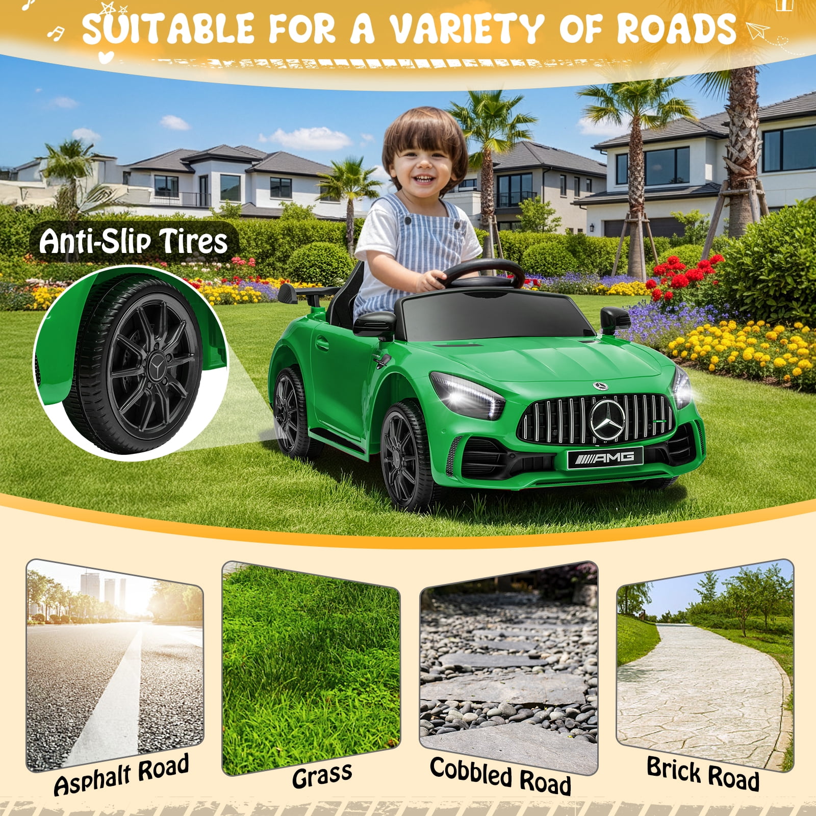 UBesGoo 12V Licensed Mercedes-Benz Electric Ride On Cars Toys for Kids, Power Wheels with Parent Remote Control, Green
