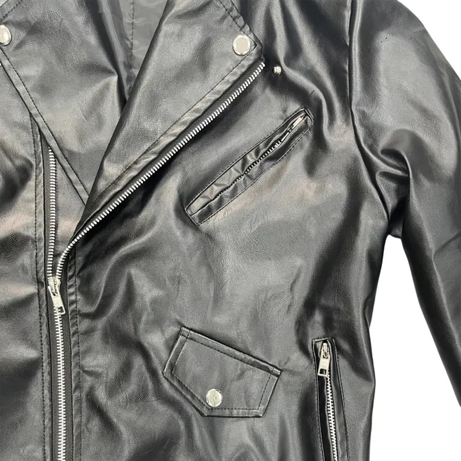 Xzbqbs Men's Vintage Leather Jacket Zip Up Slim Fit Biker Lapel