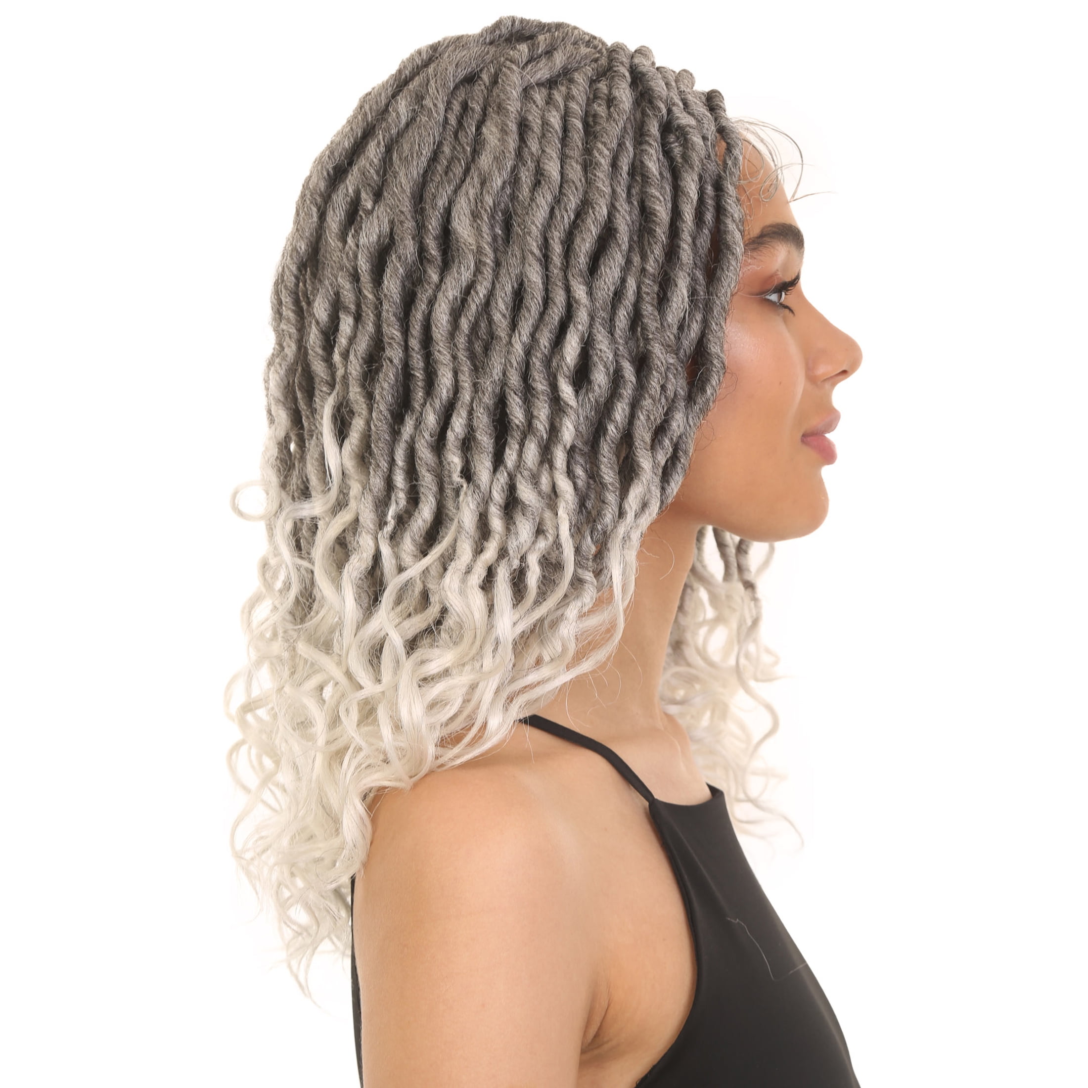 LUXLUXE 19" Black & White Wig Andrea Curly Layered for Women Long Hand Tied Lace Braided Wigs, Made from Heat Resistant Synthetic Wigs