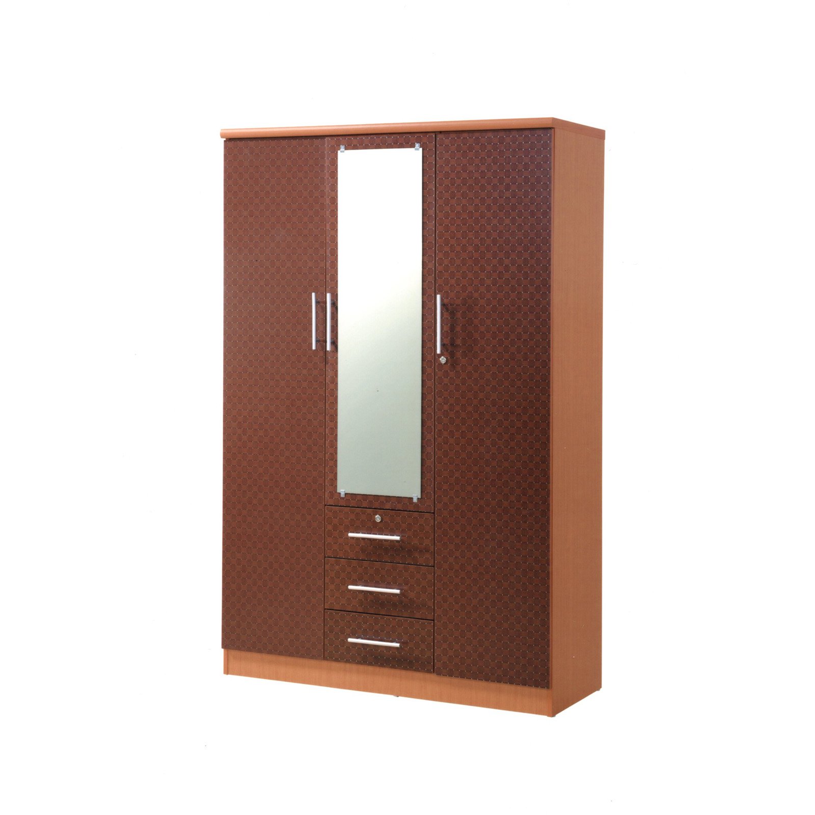 Hodedah Imports 3 Drawer 3 Door Wardrobe with Mirror