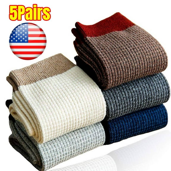 5 Pairs Men's Checkered Socks, Color Block Cuff & Toe, Cotton Crew Socks for Business Casual