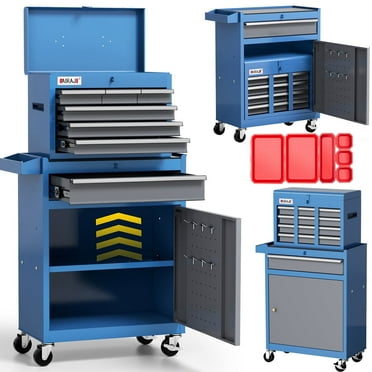 AIRAJ 7-Drawer 40 inch Large Rolling Tool Chest with Wheels | Detachable Top Metal Tool Box | Heavy Duty Toolbox Organizer with Hooks,Liners,Tray Divider