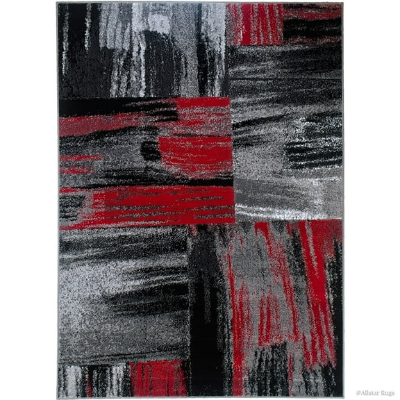 Allstar Rugs High Quality Red 8x10 Modern Abstract Quad-Directional Weathered Texture Area Rug (7' 10" x 10' 0")