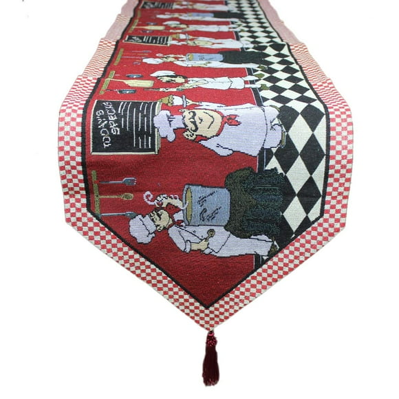 KEPSWET Cotton Linen Chef Table Runner with Tassels 13 x 72 Inch Red Washable Table Runner for Dining Table Decorative