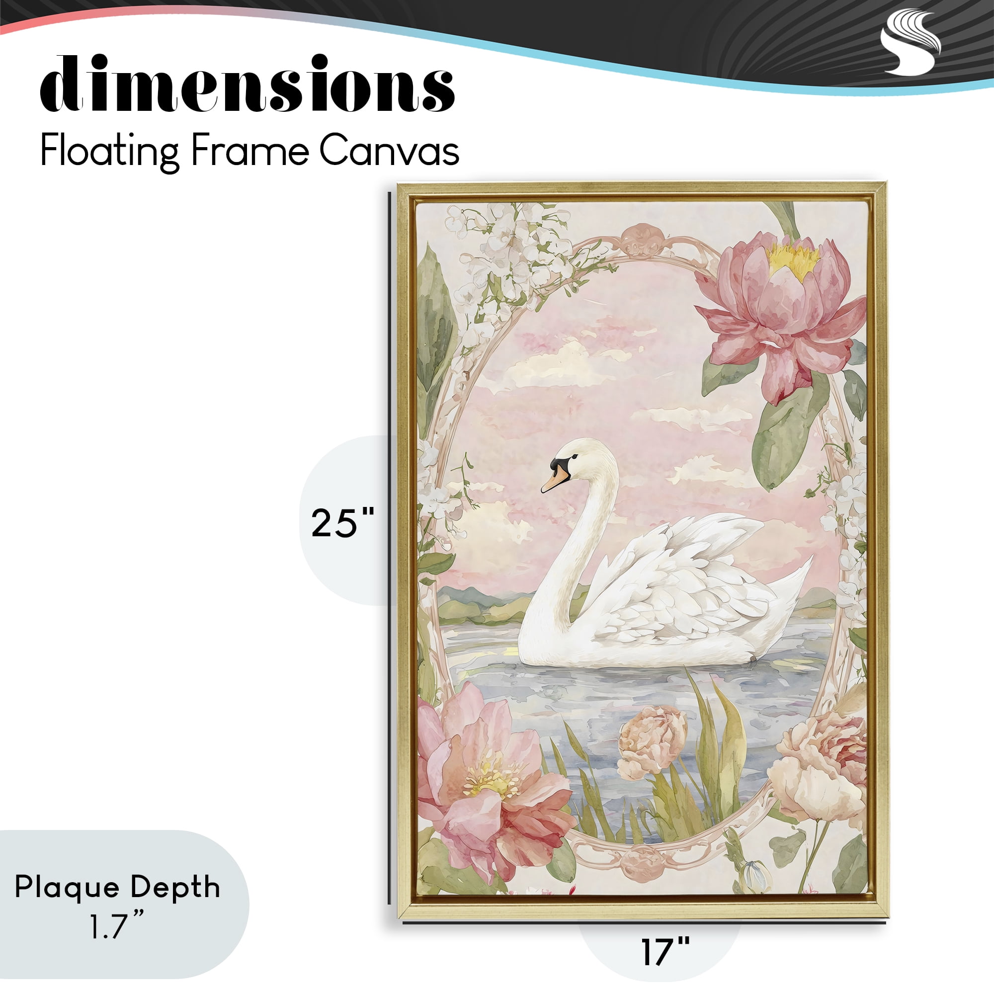 Stupell Industries Floral Border Swan in Bloom Gold Framed Floater Canvas Wall Art, design by Creative Studio