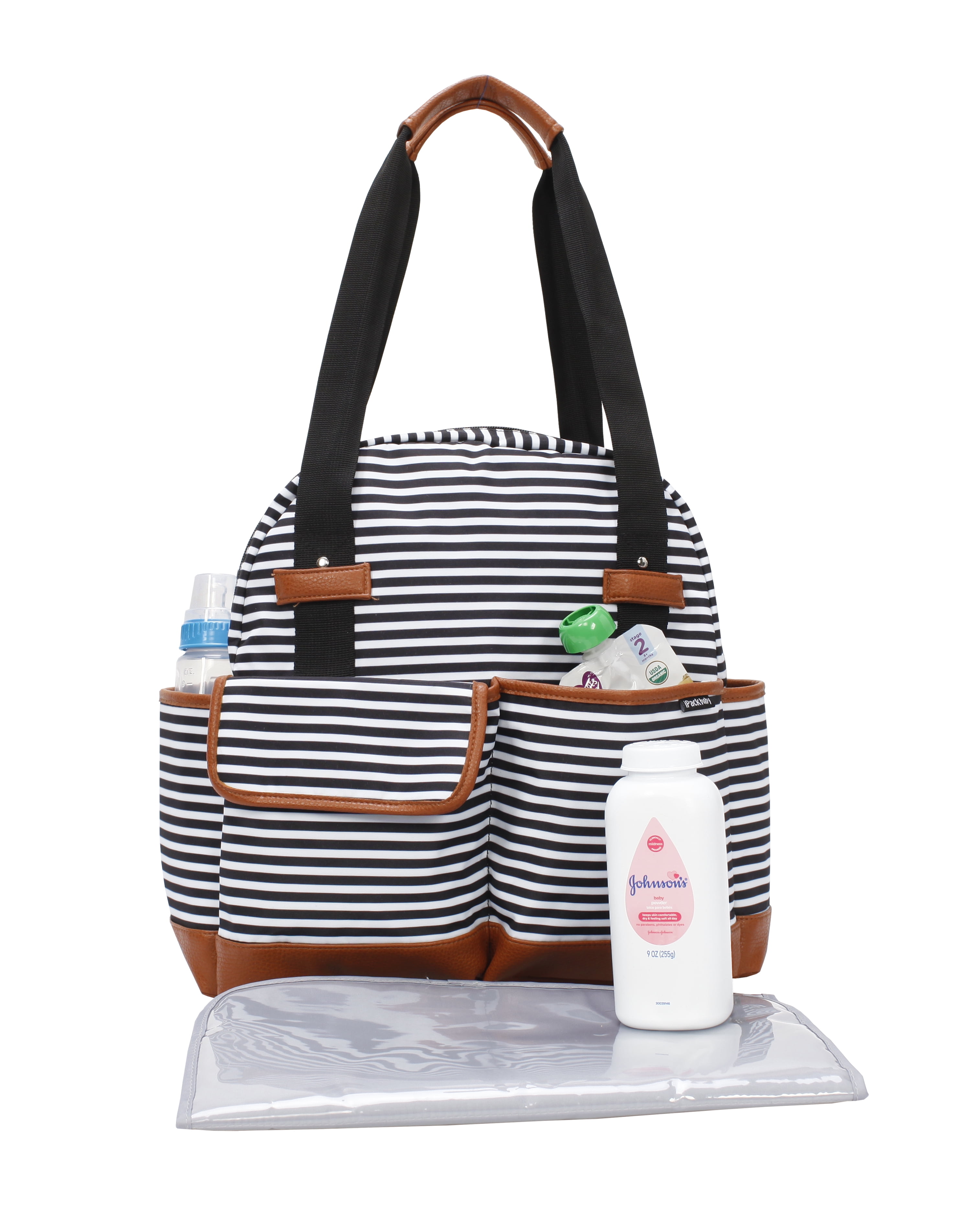 Baby Diaper Bag Single Shoulder Tote w/Changing Pad and Insulated Bottle Pocket 