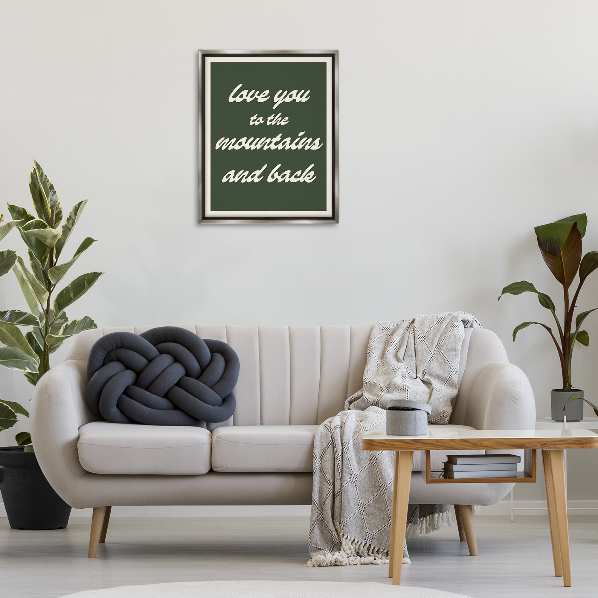 Stupell Industries Love Mountains & Back Text & Numbers Painting Gray Floater Framed Canvas Art Print Wall Art, 25 x 31