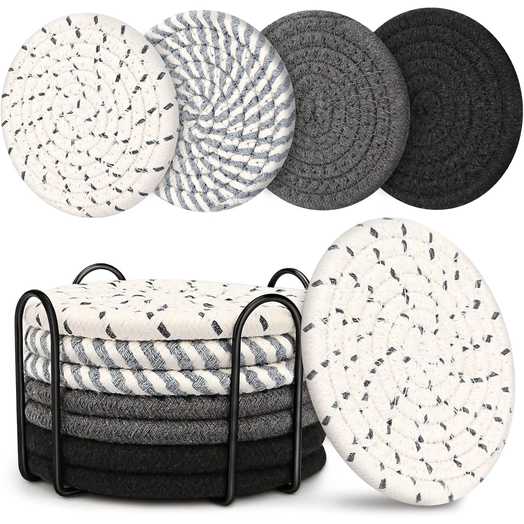 Absorbent Drink Coasters Set with Holder Tabletop Protection Coasters for Coffee Table Living Room Home Decor