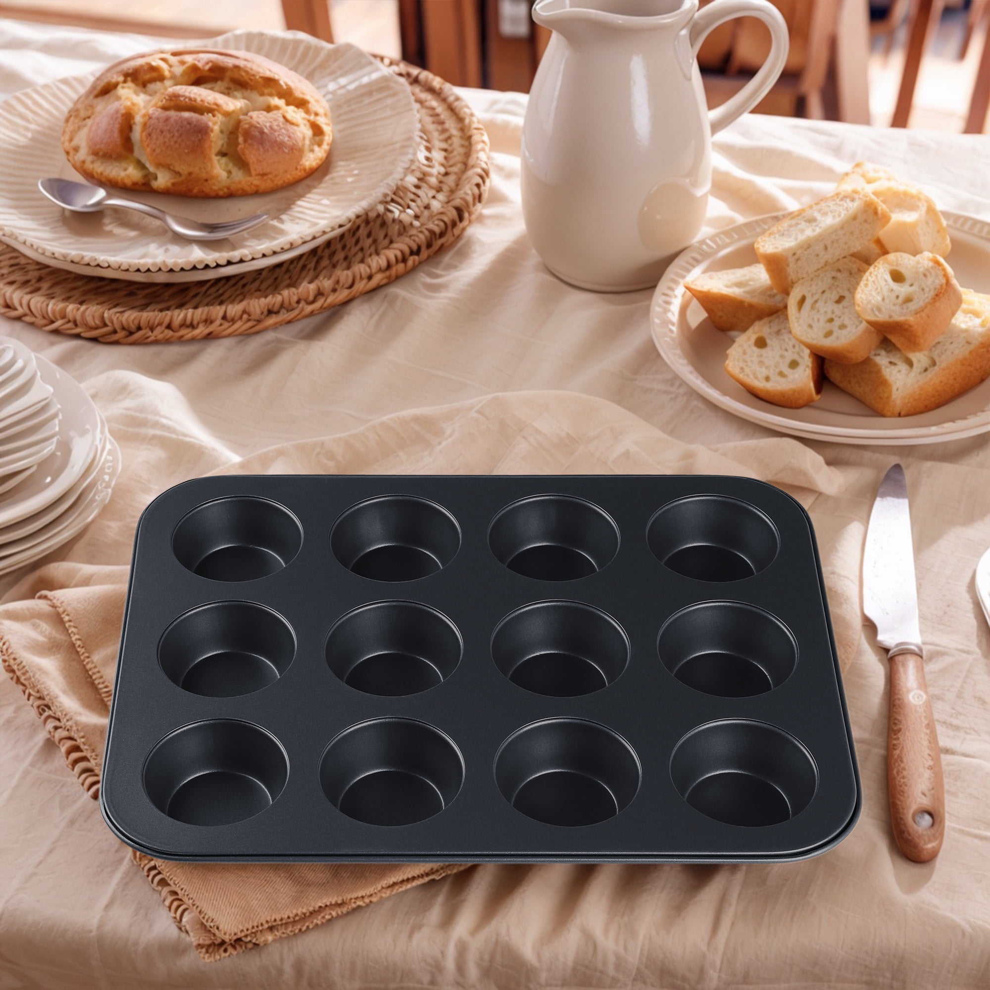Unique Bargains Nonstick Cupcake Pan with 6 Cups Black 13.2*13.2*1.1in