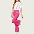 thumbnail image 7 of Xdegoge Girls Outfit 2 Piece Short Sleeve Crewneck Graphic Cute T Shirt and Bell Bottom Flare Pants Set Casual First Day Of School Daily Sets 2-14 Years, 7 of 7