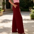 thumbnail image 5 of Women's Cotton Blend Pleated Straight Leg Pants, Elastic Waist, Side Pockets, Front Pleats, Relaxed Fit, 5 of 8