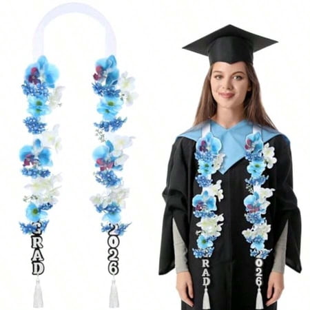 Blue 2026 Graduation Hawaiian Flower Lei Necklace Artificial Floral