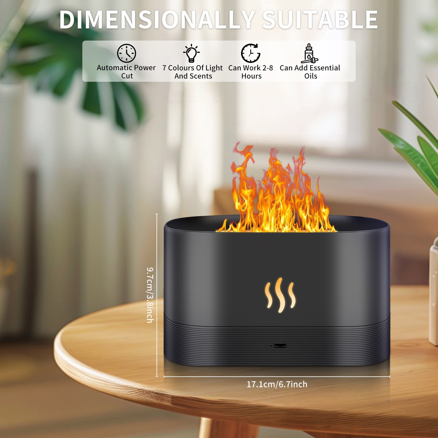 RAPOBRIX Colorful Flame Aroma Diffuser Humidifier - Ultrasonic 7 Colors with Remote for Bedroom/Home/Office/Yoga (Black)