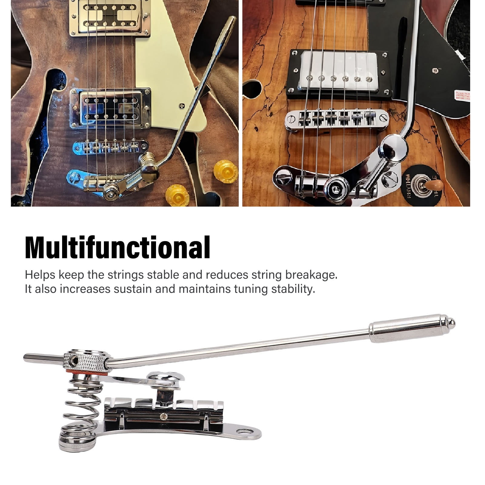 Nieyigj Silver Zinc Alloy Electric Guitar Jazz Tremolo Bridge Stop Bar Replacement Parts Set for Duesenberg Les Trem II, Les Paul, LP, SG Models, Includes Wrenches, 6 Pieces (9.45 in / 24 cm)
