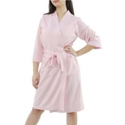 Women's Turkish Cotton Lightweight Waffle Kimono Short Robe L/XL White