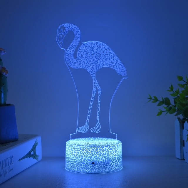 Luz nocturna LED 3D con diseño de flamencos que cambia de color para niños