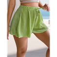 thumbnail image 6 of Summer Casual Tie Front Lettuce Trim Ribbed Knit Shorts High Waist Women'S Shorts Grass Green S, 6 of 7