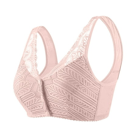 Tumotour Front Open Bras For Women Without Steel Ring Gathering Lace Pattern Covering Nursing Bra Solid Color Oversized Soft Breathable Embroidered Glossy Comfortable Bra