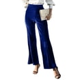 thumbnail image 3 of Women'S Velvet Elastic Waist Flare Leg Palazzo Long Pants Trousers Bell Bottom Casual Streetwear Trousers Blue XL, 3 of 9